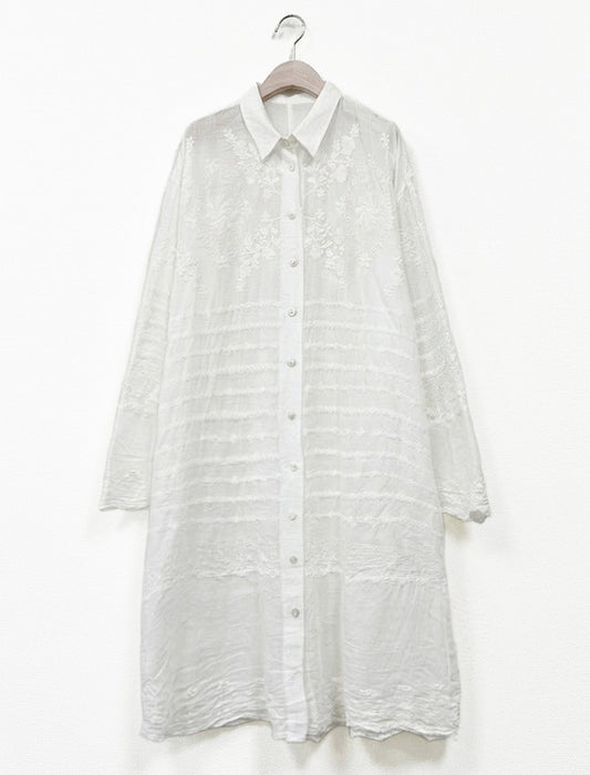 カットワークレースロングシャツ