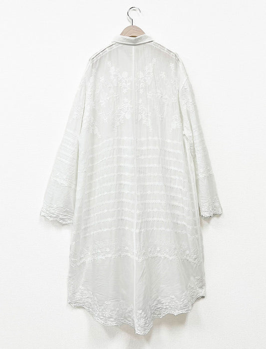 カットワークレースロングシャツ