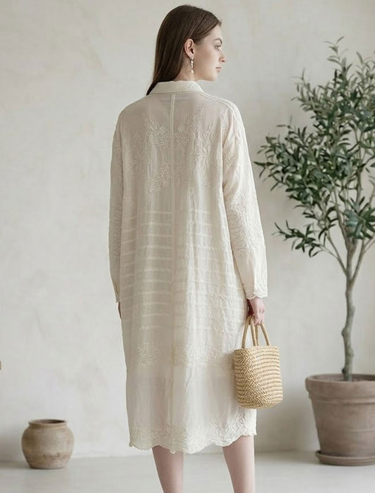 カットワークレースロングシャツ