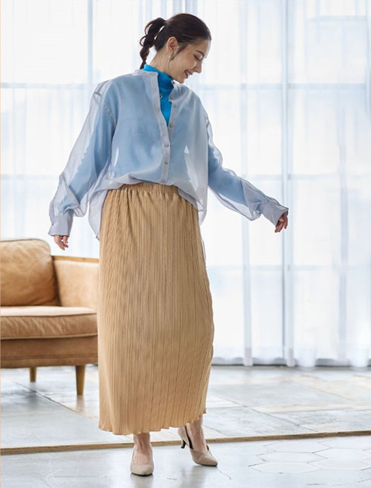 【メーカー直送(送料込)】＜Reginetta＞総プリーツ・裾メロースリットスカート