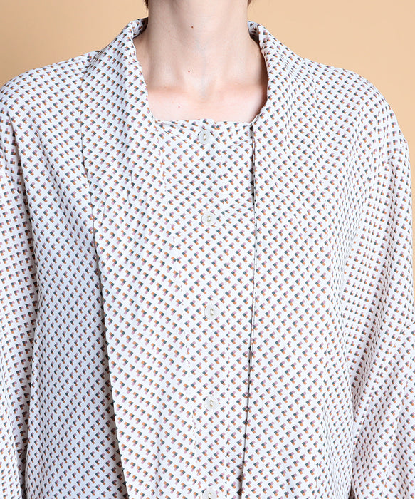 【メーカー直送】ボウタイプリントブラウス